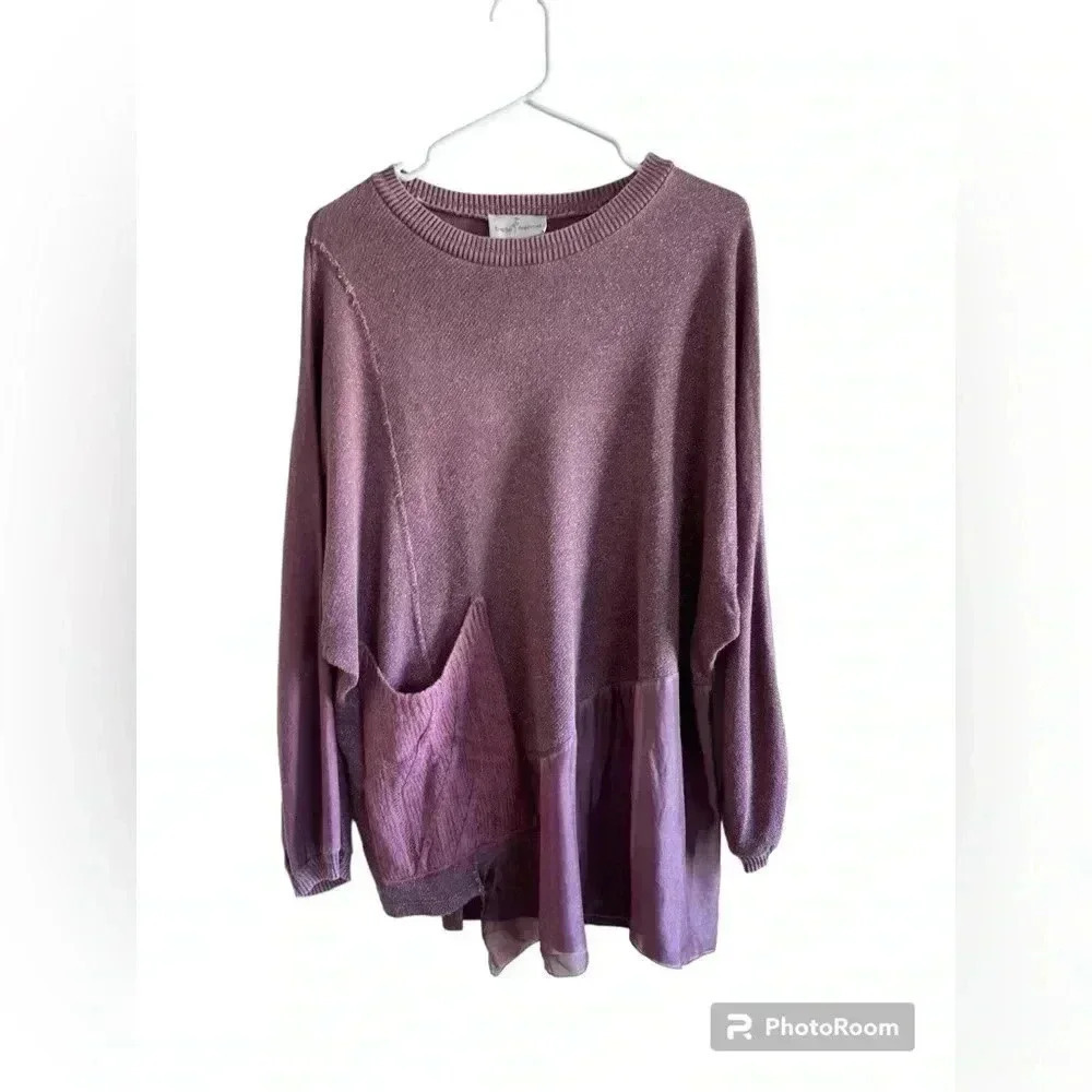 Anthropologie Belle France Mauve Oversized asymmetrical chiffon knit pocket top